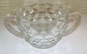 Vintage Depression Clear Glass Cubist Pattern Sugar Bowl - Picture 1 of 3