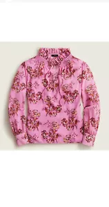 J.CREW Drapey Tie Neck Ruffle Top in Marigold Bouquets NEW! Size S MSRP $89.50 - Picture 1 of 3