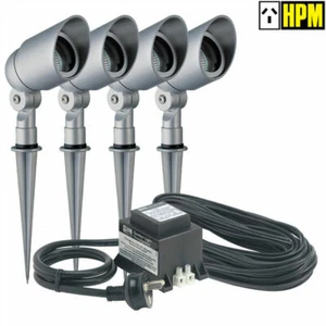 4 Piece Silver Garden Spotlight Kit 12V 10W Low Voltage DIY - Complete Kit HPM - Picture 1 of 4