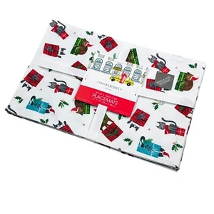 Cynthia Rowley Christmas Cats in Presents Easy Care Reversible Placemats Set 4 - Picture 1 of 1