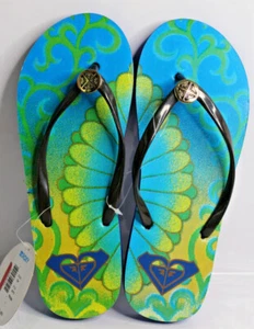 Roxy Damengröße 9 Palm Beach türkisfarbene Flip-Flops neu mit Etikett - Bild 1 von 9