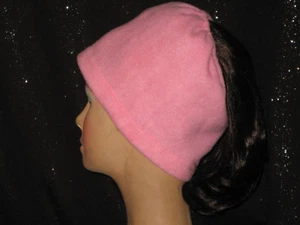 Handmade Fleece Messy Bun Hat - Solid pink - One size - Picture 1 of 2