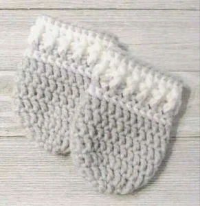 crochet handmade mittens baby boy girl 0/6 month gray white USA - Picture 1 of 2