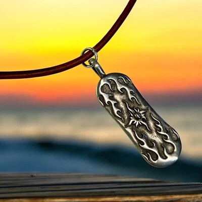 Leather Necklace with Surfer Sun Dog Tag – Beach Inspired Pendant - Image 1 of 2