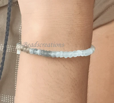 Brazalete de plata de ley 925 con cuentas facetadas de piedras preciosas de musgo natural aguamarina Foto 1 de 4