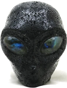 Schöner XL heißer LAVA Stein ALIEN Kopf Totenkopf Steinskulptur LABRADORIT Edelstein Auge - Bild 1 von 7