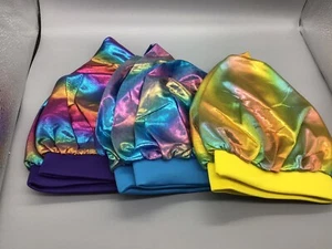 Satin Sleeping Bonnet 3 Pack Multi Colored, Blue Yellow Purple Bands - Picture 1 of 2