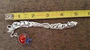 Metal Mad Hatter Tea Party bookmark with dangling enamel Red Hat Society charm - Picture 1 of 2