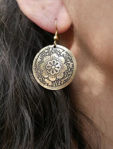 Orientalische Ohrringe Bollywood Sari Hippie Baba goldfarben Warangal Indien - Bild 1 von 2