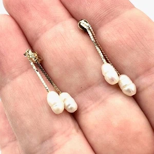 Womens Earrings 14K Gold Freshwater Pearl Chandelier Pierced - Picture 1 of 3