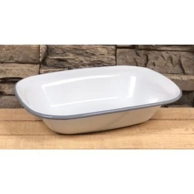 НОВАЯ фермерская эмалированная посуда для выпечки блюдо белое серое ретро винтажный стиль эмаль 10 дюймов W - Изображение 1 из 3