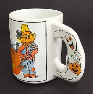 Vintage Halloween Mug Cup by Enesco Scarecrow Bat Ghost Coffee Tea - Picture 1 of 10