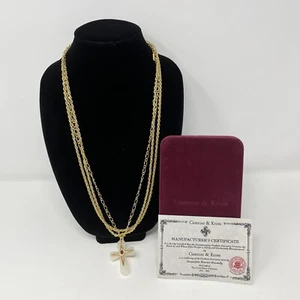 Camrose & Kross JBK Jackie Kennedy Brazilian Agate Cross Triple Strand Necklace - Picture 1 of 7