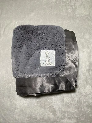 Little Giraffe Luxe Baby Blanket Dark Gray Satin Trim Reversible Furry Lovey - Image 1 of 4