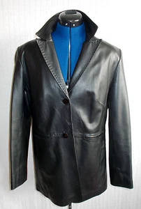 Abrigo Milan cuero negro 3/4.cuero fino,2 botones delantero, forrado.talla 10/12 - Imagen 1 de 4