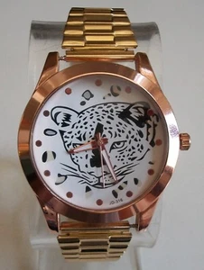 Men Or Women Stretch Band Gold & Rose Gold Tiger Animal Fashion Casual Watch - Picture 1 of 4