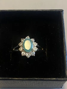 Opal With 10 Rhinestones Ring Goldtone Size 11 - Picture 1 of 5