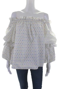 Caroline Constas Womens Polka Dot Off the Shoulder Blouse White Size S - Picture 1 of 6