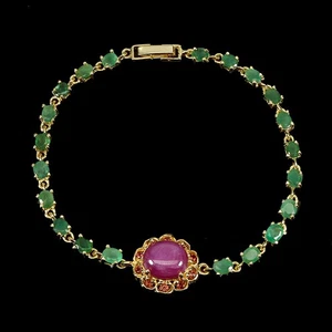 925 Sterling Silver Bracelet Oval Ruby 11x10mm Emerald Rhodolite Gemstone 7.5in - Picture 1 of 13