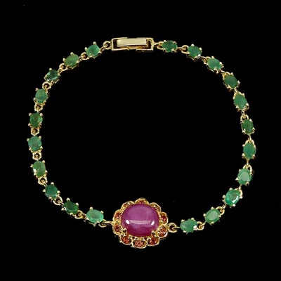 925 Sterling Silver Bracelet Oval Ruby 11x10mm Emerald Rhodolite Gemstone 7.5in - Image 1 of 4