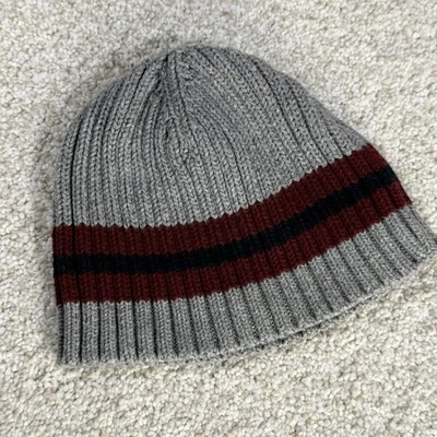 儿童帽子 100% 棉针织豆豆灰色和栗色青少年尺寸 5T — 第 1/2 张图片
