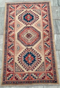 3x5 ft Vintage Afghan Handgeknüpfter Teppich Orientteppich Tribal Rug Wohnzimmer Kasak Rug - Bild 1 von 8