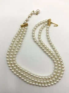 Collana di perle finte vintage tre supporti tono oro 14" - Foto 1 di 7