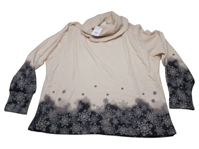 Suéter para mujer simple Suzanne Betro copo de nieve capucha cuello grande beige y negro L Foto 1 de 4