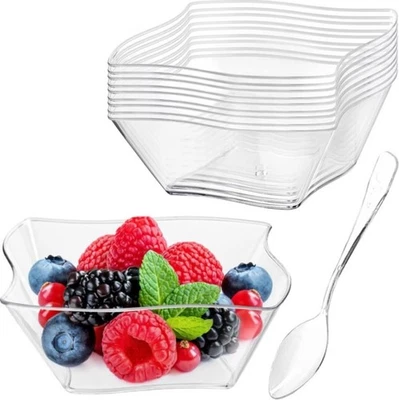 Mini tazas de postre de 5 oz con cucharas tazones desechables de plástico para fiestas paquete de 5 Foto 1 de 4