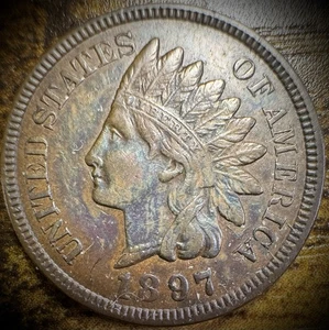1897 Indian Head Cent Penny Full Liberty 4 Diamonds Beautiful Coin - Picture 1 of 3