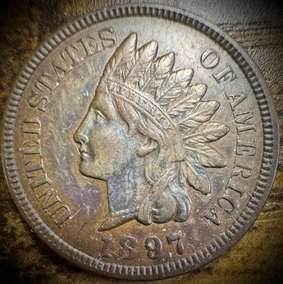 1897 Indian Head Cent Penny Full Liberty 4 Diamonds Beautiful Coin - Image 1 of 3