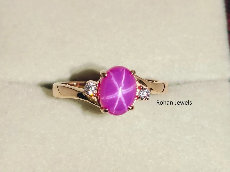 Pink Lindy Star Sapphire Ring 14k Gold Ring Lab Created Handmade Ring Gift Ring - Image 1 of 4