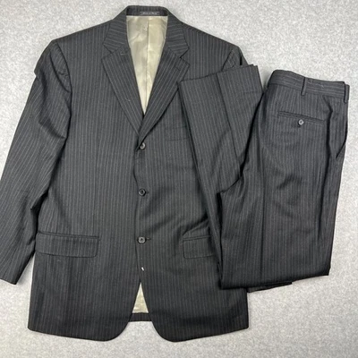 Isaia Napoli 羊毛套装外套西装裤 44R 男式 34x33 黑色条纹阅读 — 第 1/4 张图片