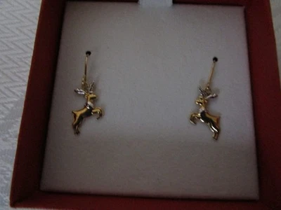 Rare 14K JCM Gold Two - Tone Gold Reindeer Dangle Earrings Jacmel Mauritius New - Image 1 of 4