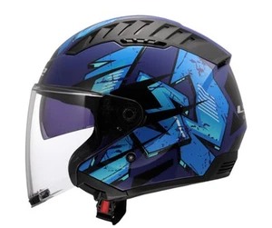 CASCO JET DOPPIA VISIERA BLU LUCIDO COPTER LS2 SCOOTER MOTO - Foto 1 di 1