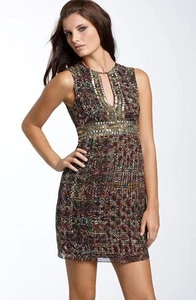 Vestido Nanette Lepore LOVE ME con cuentas adornado estampado en seda henna 8 US $390 - Imagen 1 de 12