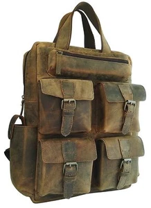 Men's Real Leather Backpack Laptop Bag Large Hiking Travel Camping Carry On New - Picture 1 of 5