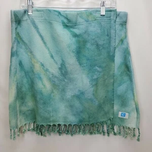 Cotton Marka Wrap Mini Skirt Size XL Blue Tie Dye Fringe Casual Beach Cover Up - Picture 1 of 8