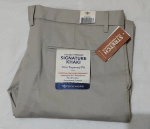 DOCKERS SIGNATURE KHAKI W38 L34 Slim Tapered Fit NUEVOS CON ETIQUETAS - Imagen 1 de 6