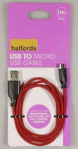 PRL) HALFORDS CAVO USB CABLE TO MICRO USB SMARTPHONES MP3 PLAYERS SAT CAMERAS  - Picture 1 of 4