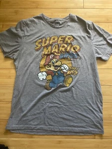 Mario Brothers Shirt Adult Large Grey Short Sleeve Retro Video Super World Men - Picture 1 of 2