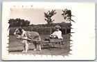 Collie Dog Hitched~Toy Wagon Pulls Girl~Our Only Conveyance~Ida Wood~1912 RPPC
