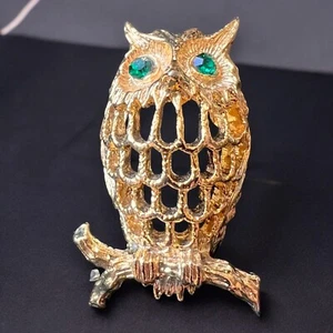 Eule Brosche grün Strass goldfarben Vintage figürlich signiert Gerrys - Bild 1 von 8
