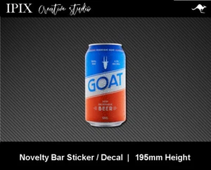 GOAT BEER CAN DECAL | STICKER | BAR | NOVELTY | MAN CAVE | 195MM HEIGHT | ALCOHO - Foto 1 di 1