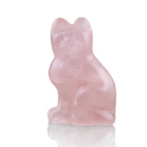 Rose Quartz 2.0inch Cat Statue Feng Shui Crafts Natural Stone Carved Figurine... - Picture 1 of 5