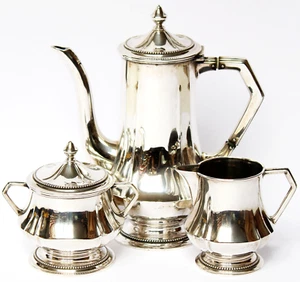 Mokka - Set Silberset Kernstück 800 Silber 462 g Handarbeit um 1900 Perlrand - Bild 1 von 10