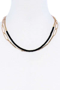 Double Layer Beaded And Chain Necklace - Picture 1 of 7