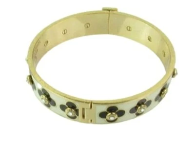 Henri Bendel Black & White Enamel Crystal Flower Bangle Bracelet Gold Tone B2 - Image 1 of 4