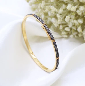 14k Gold Plated Cubic Zirconia Bangle Bracelet Handmade Jewelry Gift for Wife - Picture 1 of 6