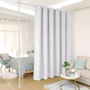 Room Divider Partition size 28"-70" Wide x 48"-120" High white Tension Rod pole - Picture 1 of 10